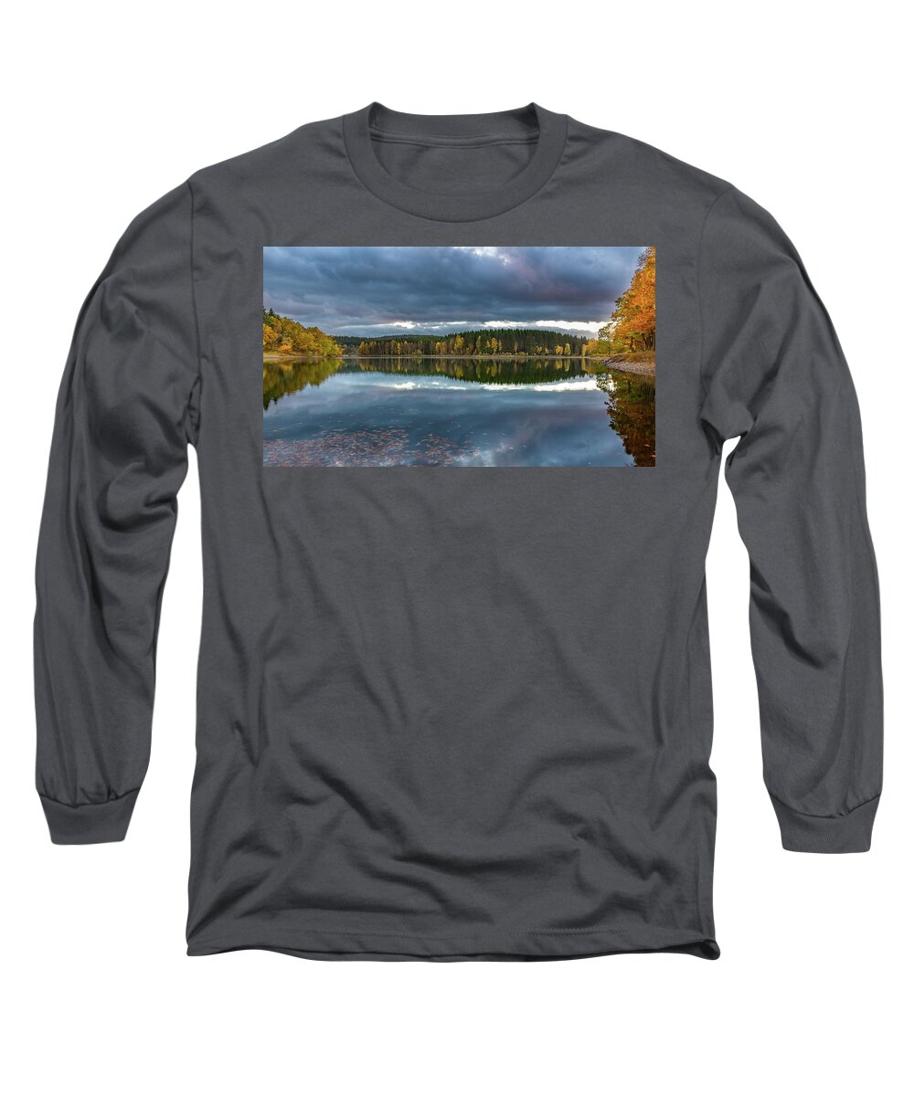 Landscape Long Sleeve T-Shirt featuring the photograph An Autumn Evening At The Lake by Andreas Levi