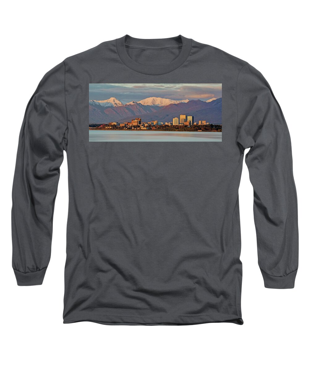Alaska Long Sleeve T-Shirt featuring the photograph Anchorage Skyline by Jack Nevitt