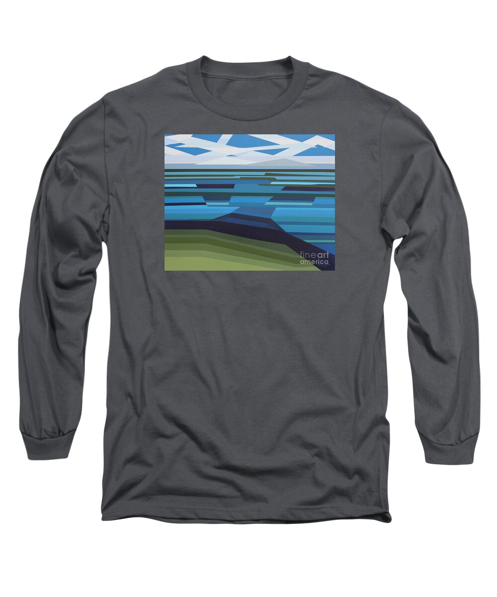 Landscape Long Sleeve T-Shirt featuring the painting Angular Lake by Annette M Stevenson
