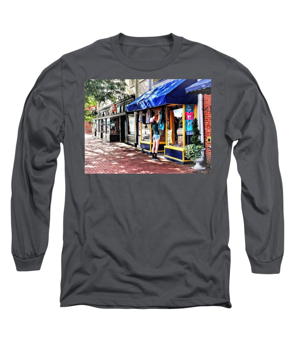 Main Street Long Sleeve T-Shirt featuring the photograph Annapolis MD - Opening For Business by Susan Savad