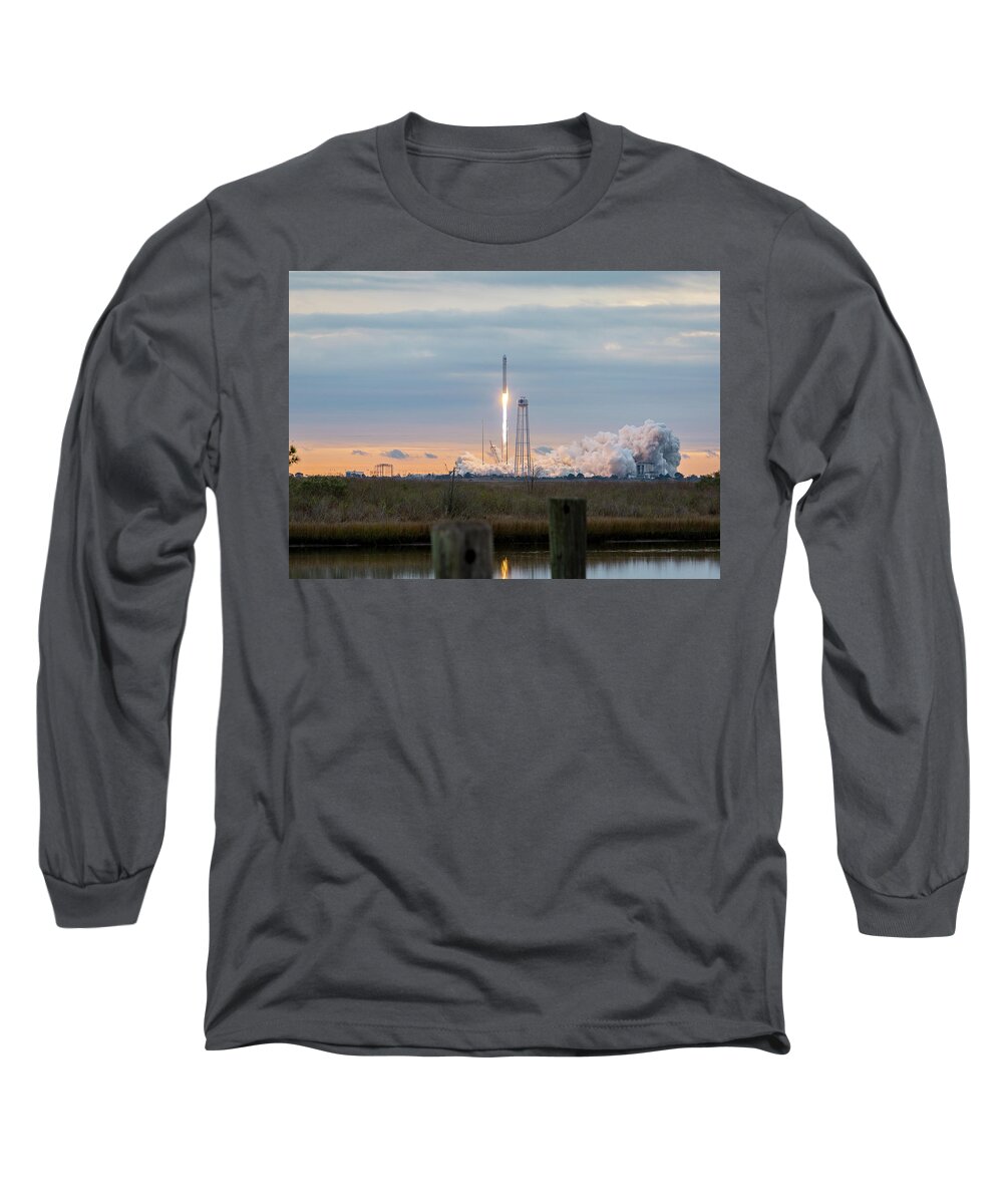 Antares Launch Long Sleeve T-Shirt featuring the photograph Antares Launch From Wallops Island by M C Hood