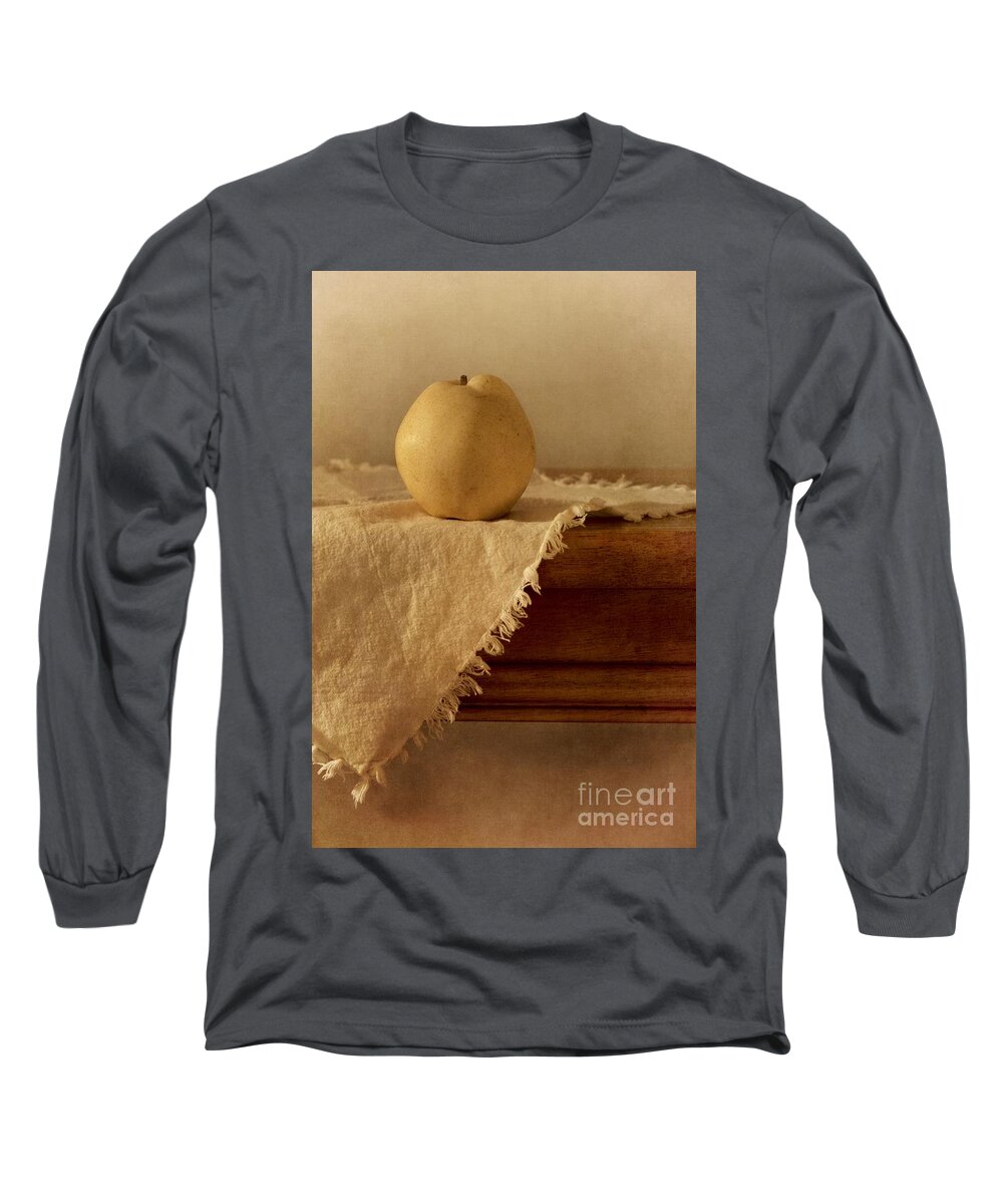 Dining Room Long Sleeve T-Shirt featuring the photograph Apple Pear On A Table by Priska Wettstein