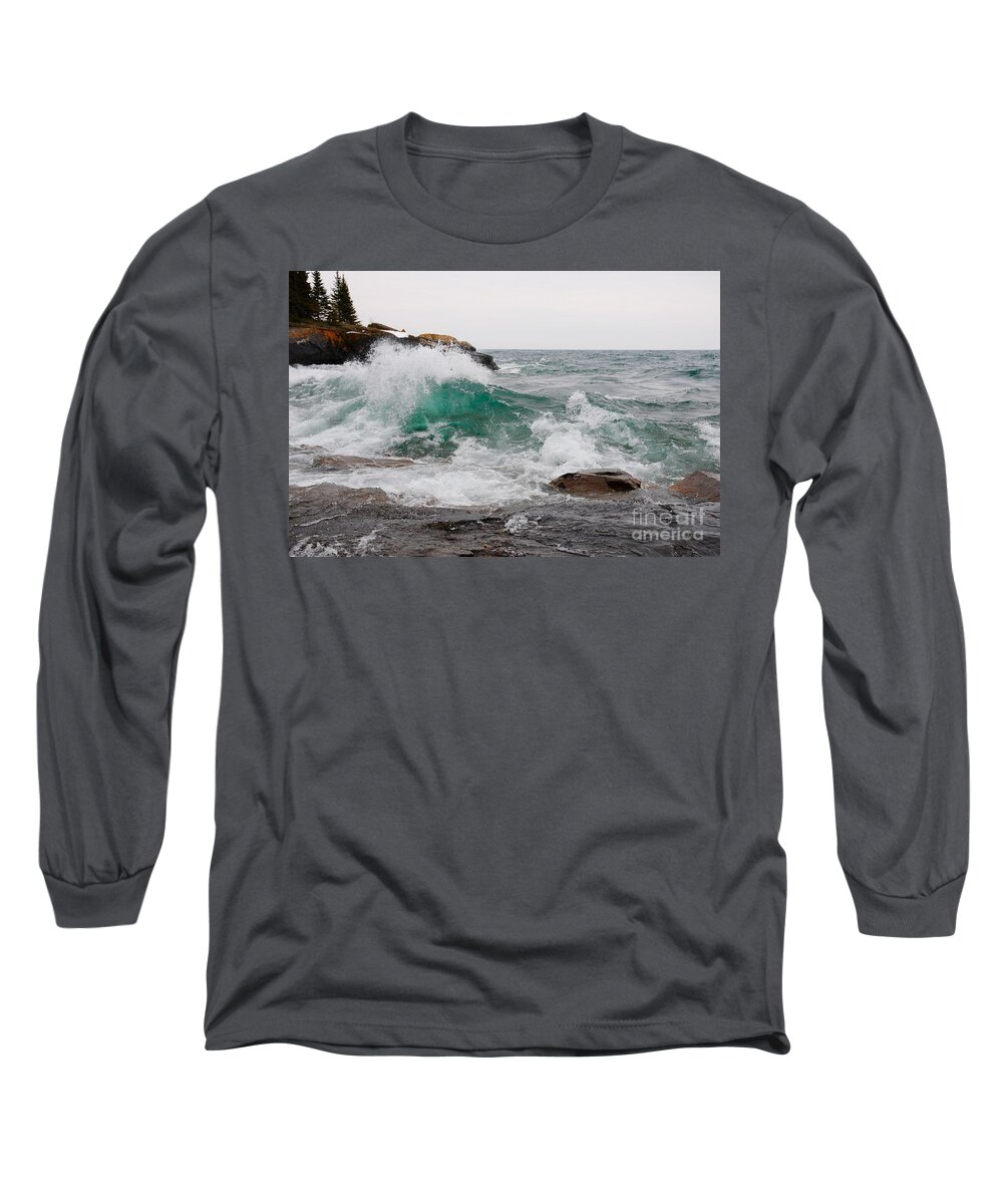 North Shore Long Sleeve T-Shirt featuring the photograph April Waves on Superior by Sandra Updyke