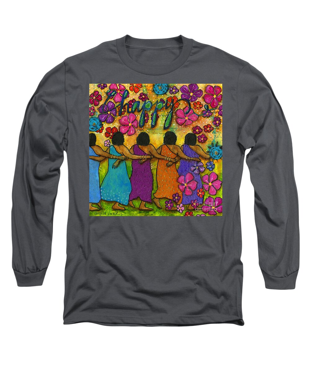 Collage Art Long Sleeve T-Shirt featuring the mixed media Arm in Arm - The Strongest Chain by Angela L Walker