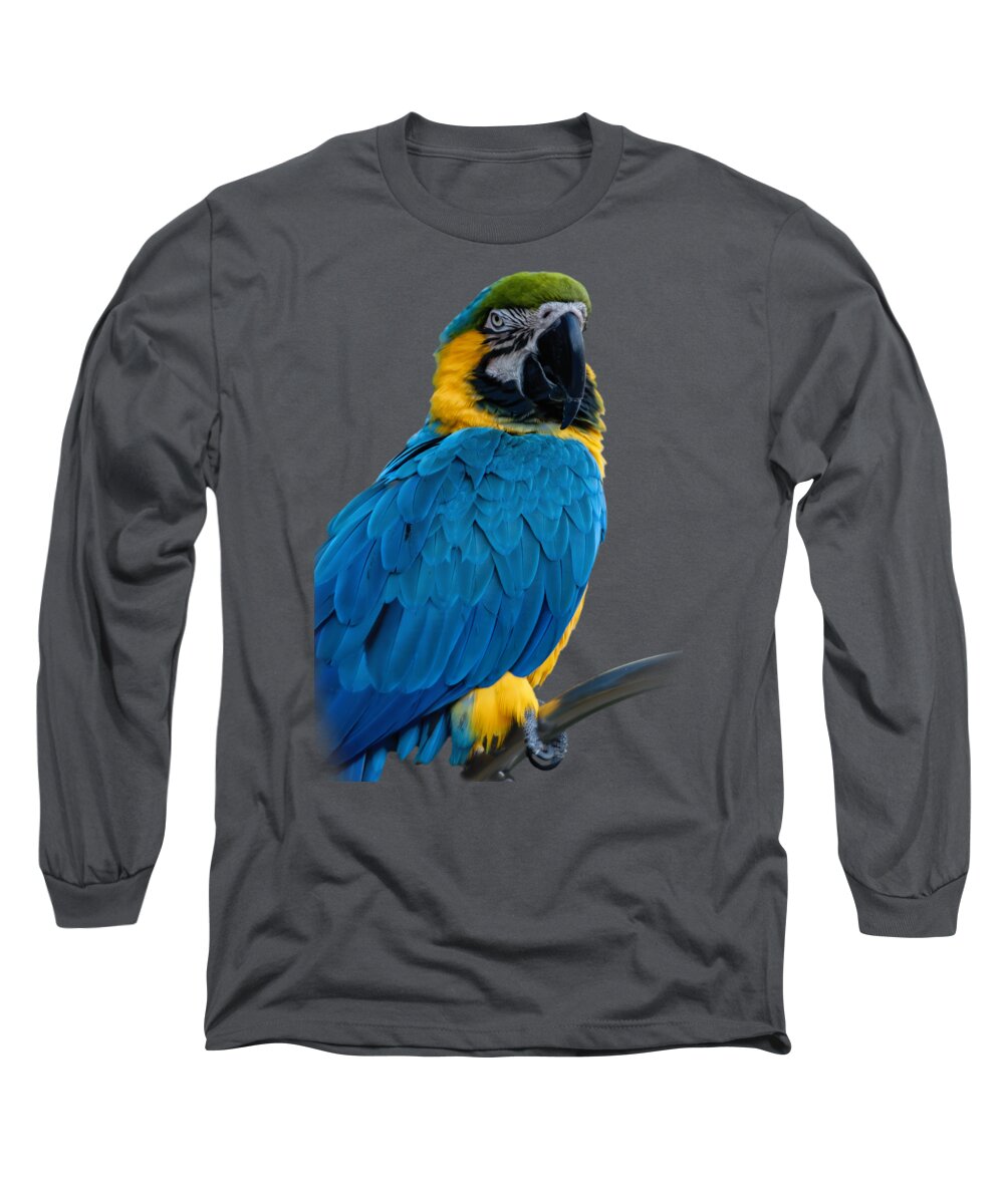 Green Long Sleeve T-Shirt featuring the photograph Blue Yellow Macaw No.2 by Mark Myhaver