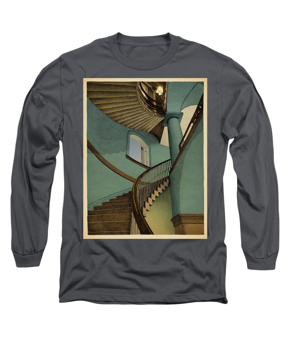 Stairs Architecture Long Sleeve T-Shirt featuring the drawing Ascending by Meg Shearer