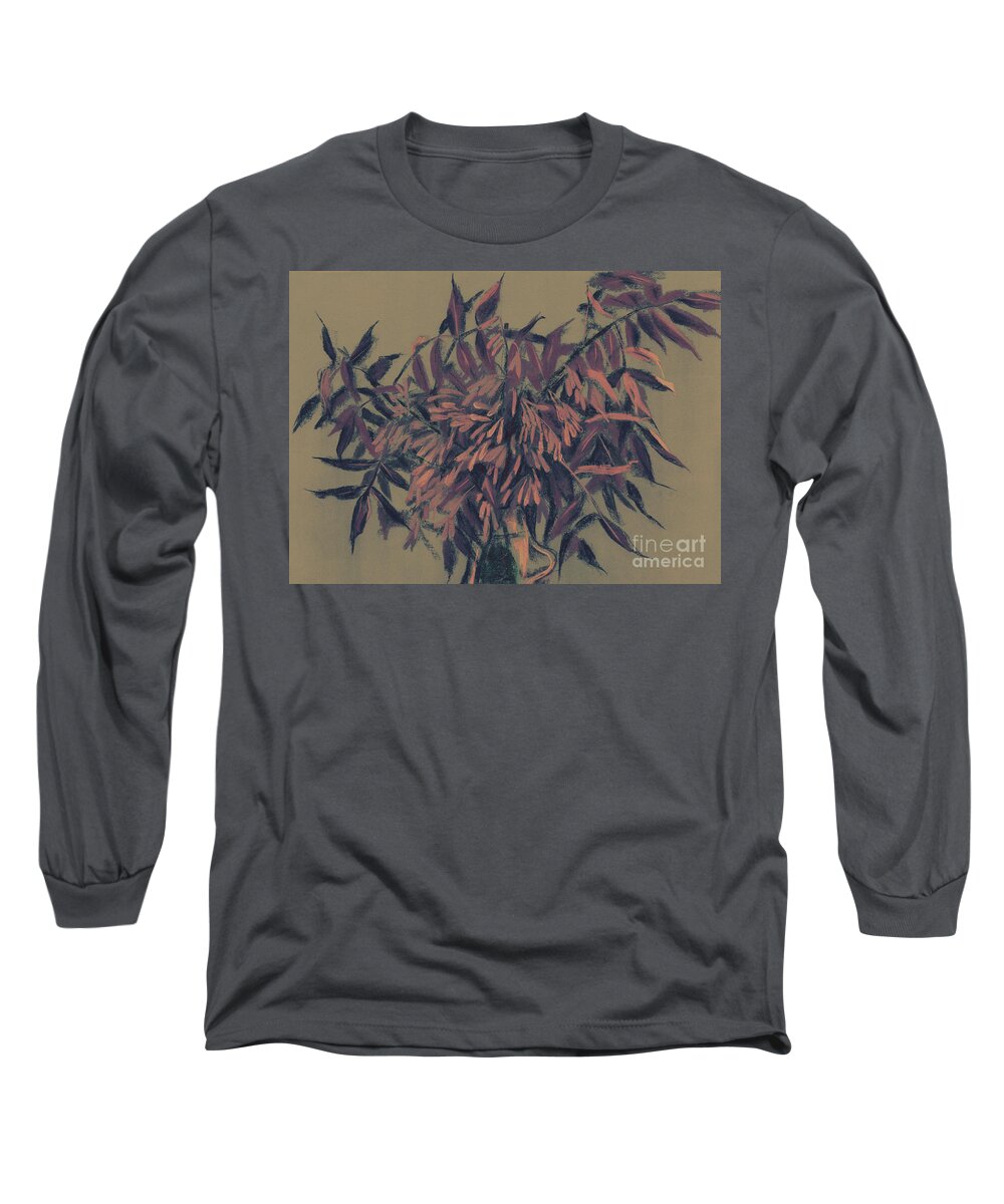 Ash Tree Branch Long Sleeve T-Shirt featuring the mixed media Ash Tree Branch, vintage version by Julia Khoroshikh