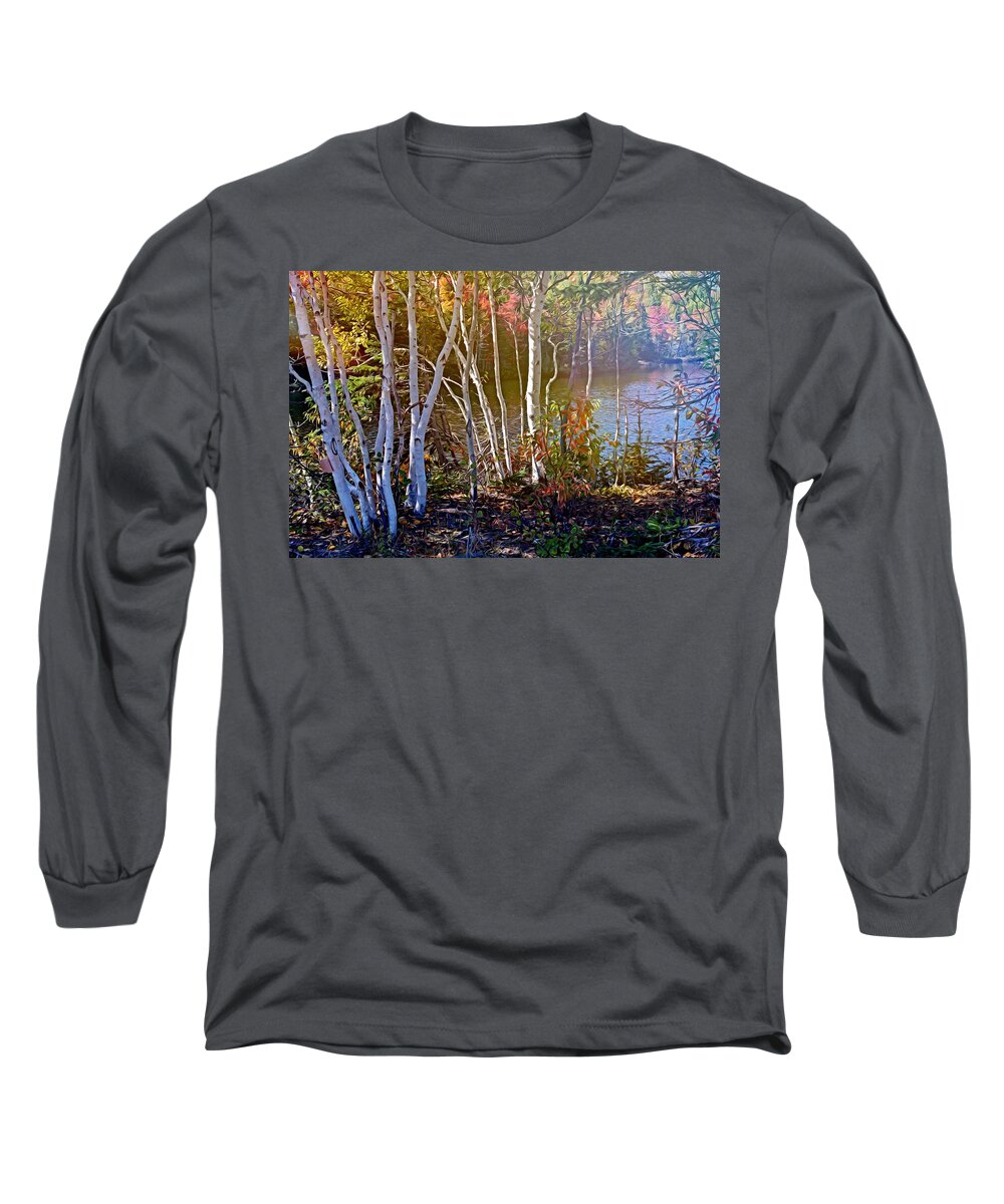 Trees Long Sleeve T-Shirt featuring the mixed media Aspen trees in the fall by Tatiana Travelways