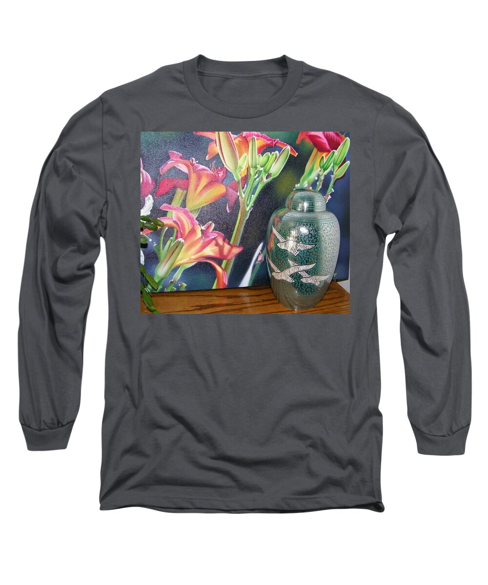 Memorial Long Sleeve T-Shirt featuring the photograph At One with Flowers and Swallows by Lenore Senior