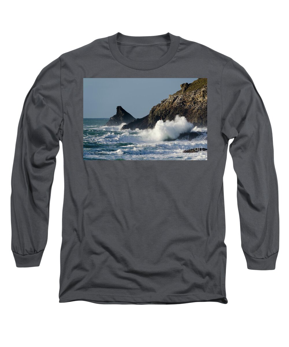 Padstow Long Sleeve T-Shirt featuring the photograph Atlantic splash by Steev Stamford