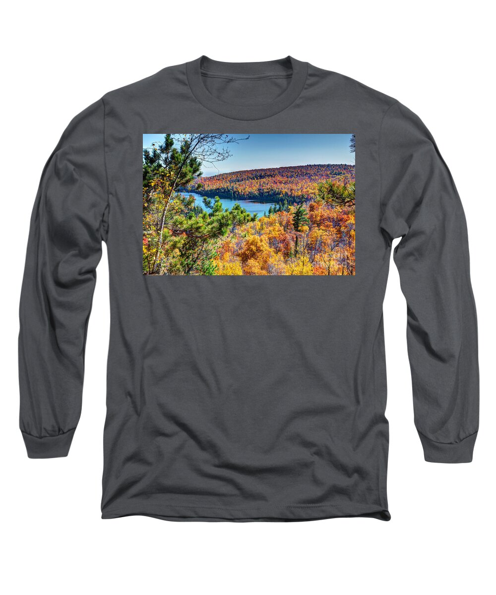 North Shore Long Sleeve T-Shirt featuring the photograph Autumn Colors Overlooking Lax Lake Tettegouche State Park II by Wayne Moran