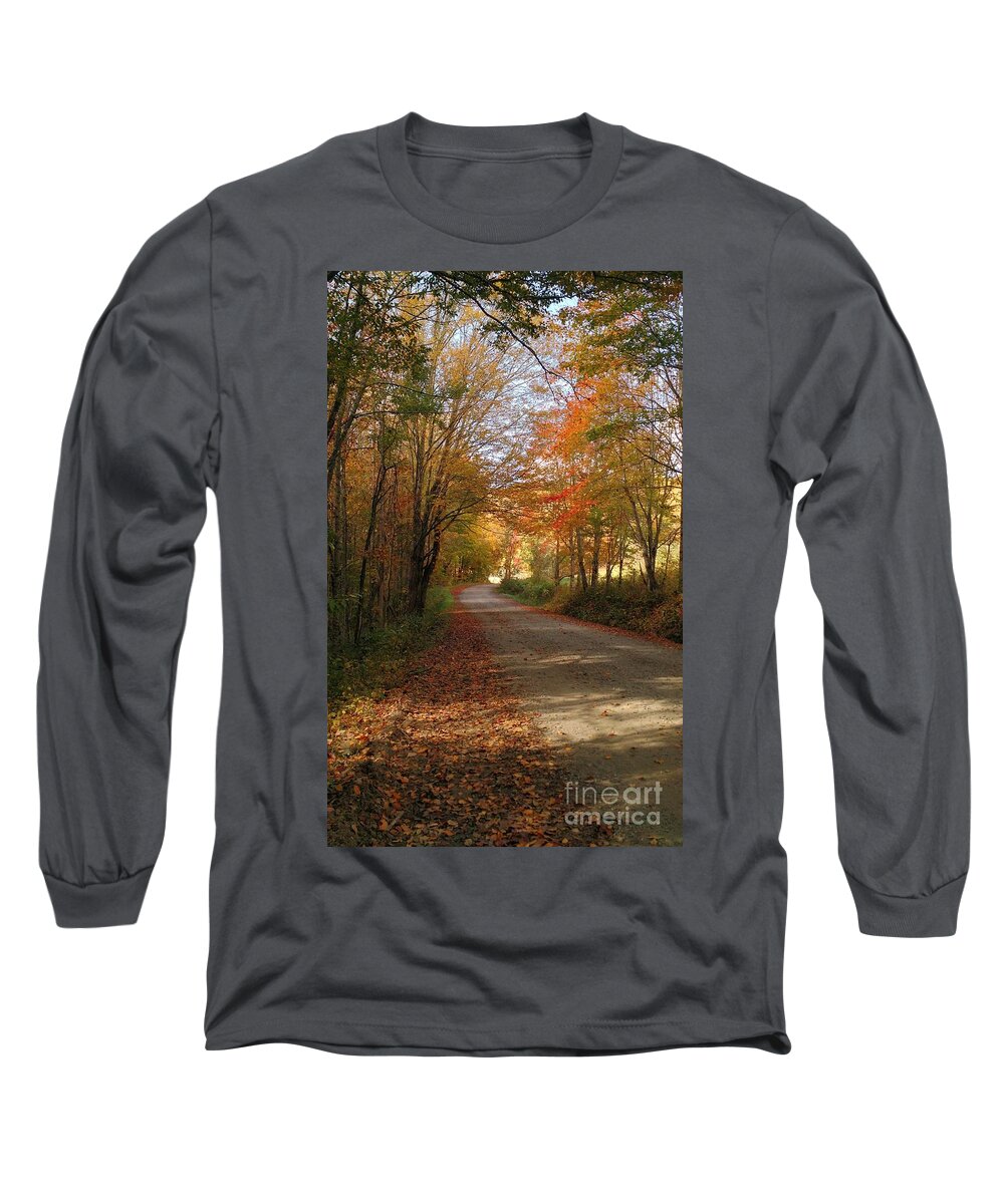 Autumn Long Sleeve T-Shirt featuring the photograph Autumn Road by Anita Adams