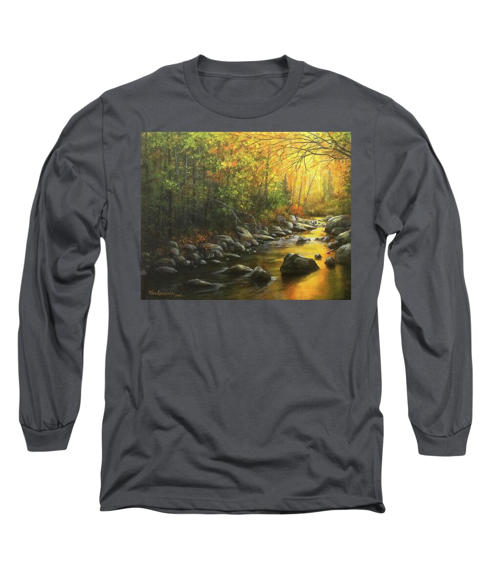 Autumn Long Sleeve T-Shirt featuring the painting Autumn Stream by Kim Lockman