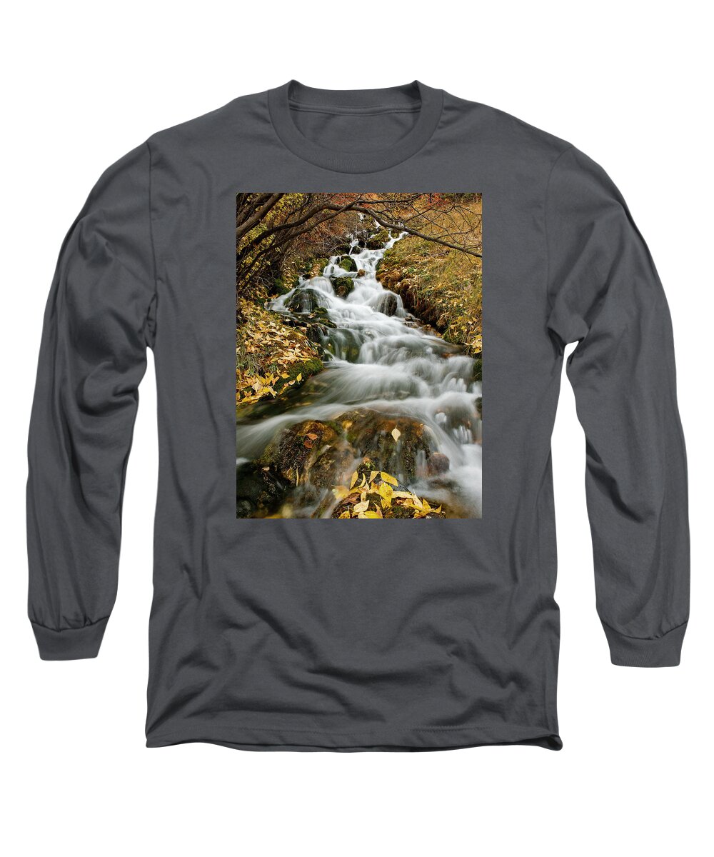 Water Long Sleeve T-Shirt featuring the photograph Autumn Waterfall by Scott Read