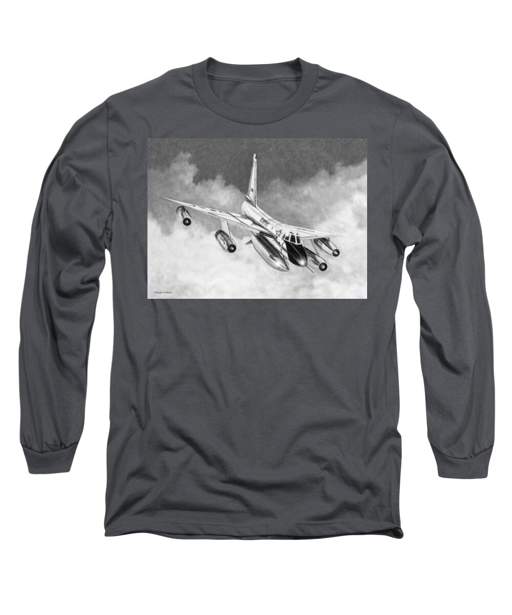 Aviation Long Sleeve T-Shirt featuring the drawing B-58A Hustler by Douglas Castleman