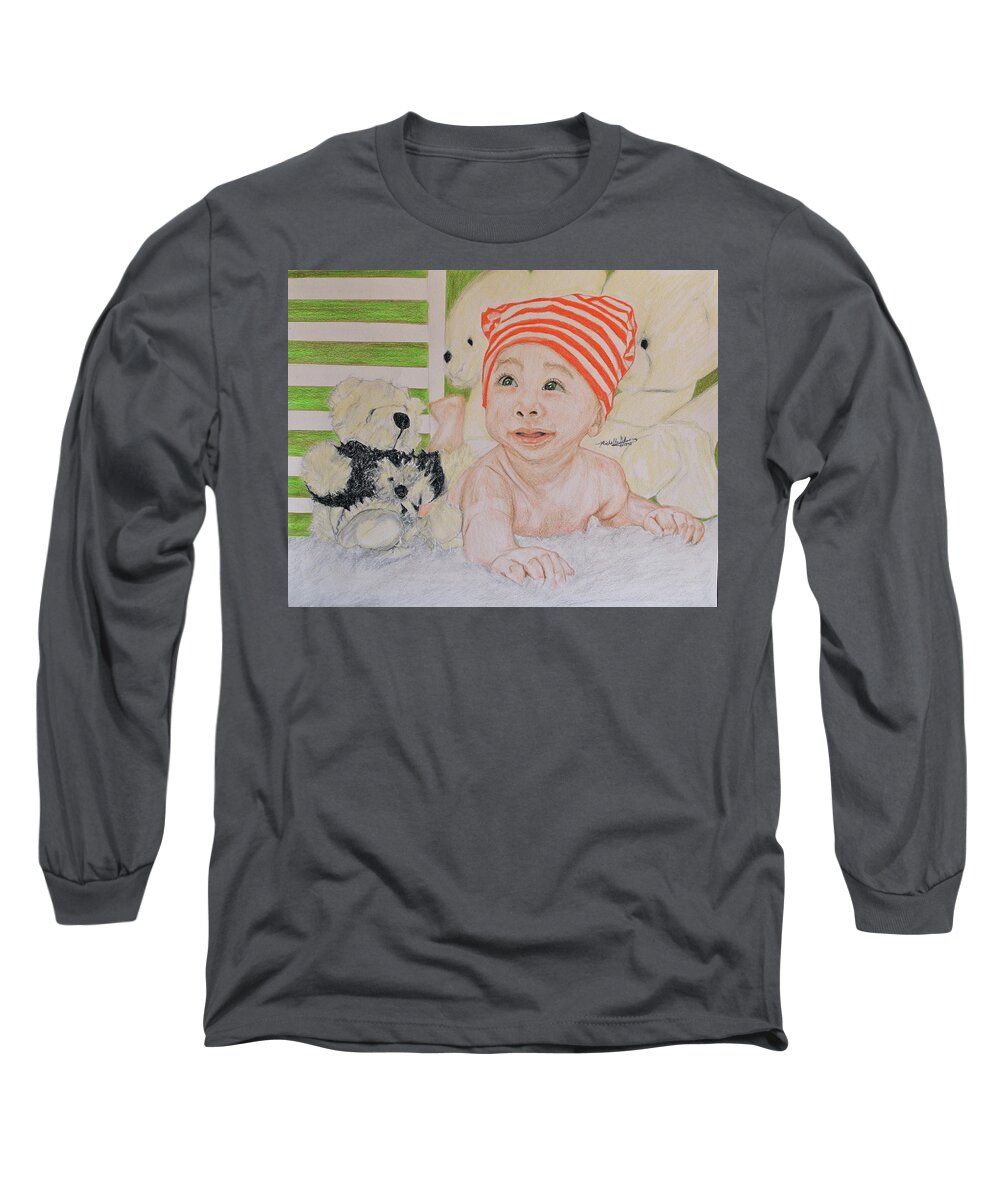 Portrait Long Sleeve T-Shirt featuring the drawing Baby And Stuff Bears by Michelle Gilmore