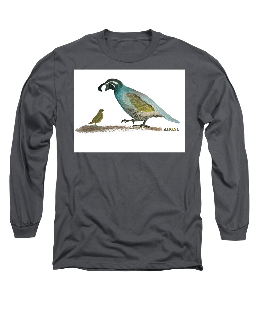 California Long Sleeve T-Shirt featuring the painting Baby Quail Learns The Rules by AHONU Aingeal Rose