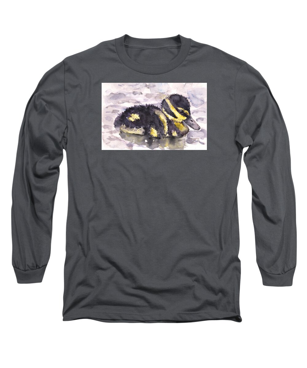 Black Bellied Whistling Duck Long Sleeve T-Shirt featuring the painting Baby Duck by Claudia Hafner
