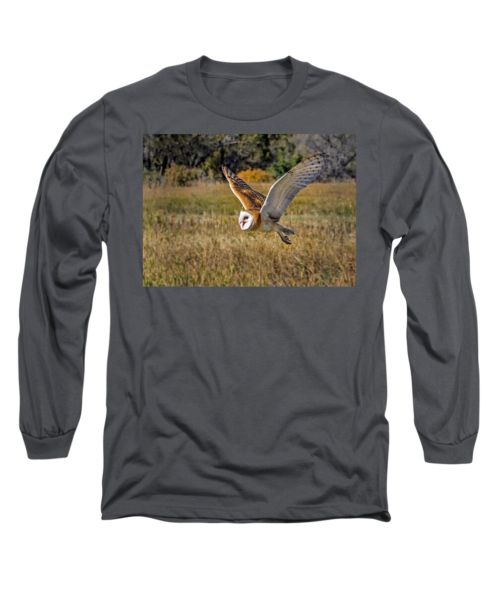 Barn Owl Long Sleeve T-Shirt featuring the photograph Barn Owl Flight 6 by Dawn Key