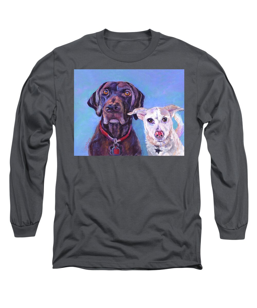 Dog Portrait Long Sleeve T-Shirt featuring the pastel Barney and Casey by Julie Maas