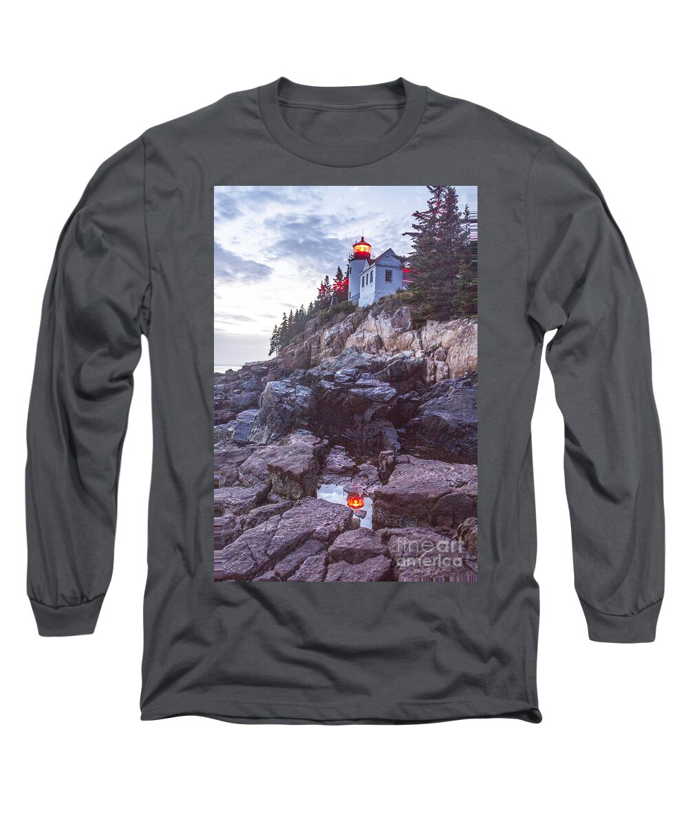 Bass Harbor Long Sleeve T-Shirt featuring the photograph Bass Harbor Light Reflection by Crystal Nederman