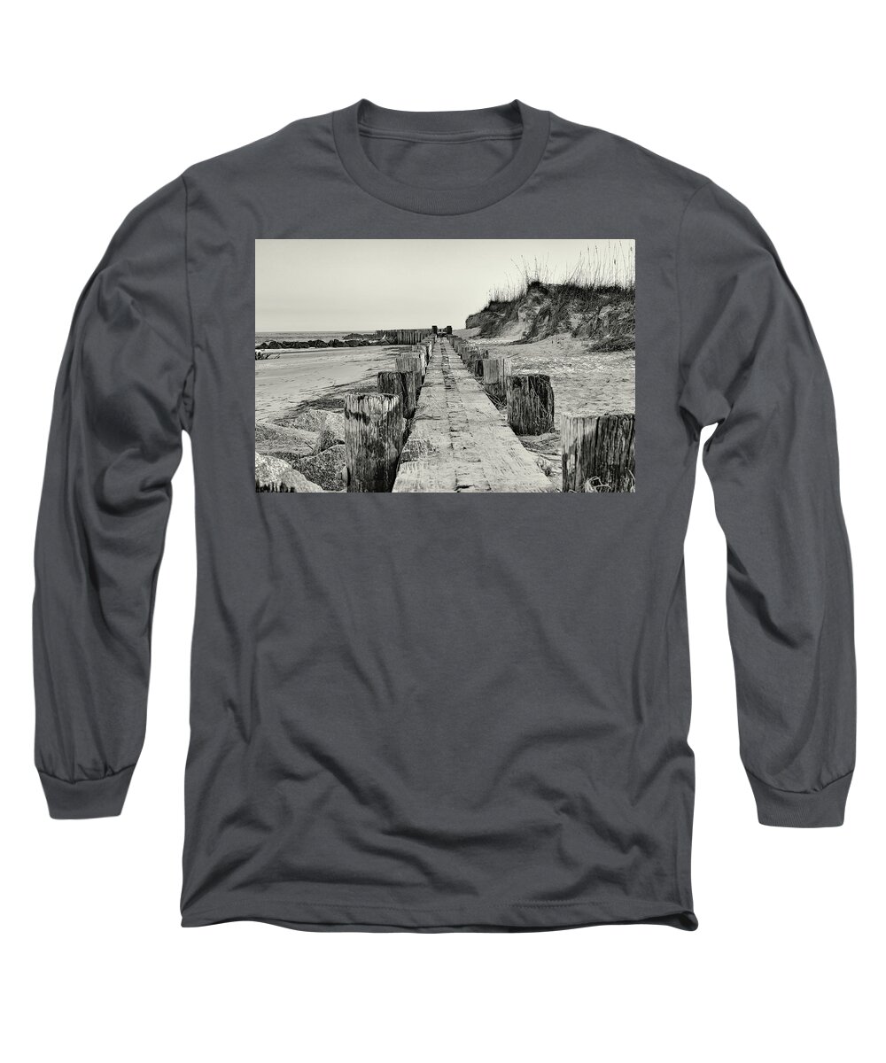 Folly Beach Long Sleeve T-Shirt featuring the photograph Beach Pilings by Patricia Schaefer