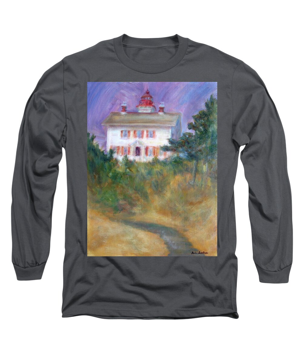 Lighthouse Long Sleeve T-Shirt featuring the painting Beacon on the Hill - Lighthouse Painting by Quin Sweetman