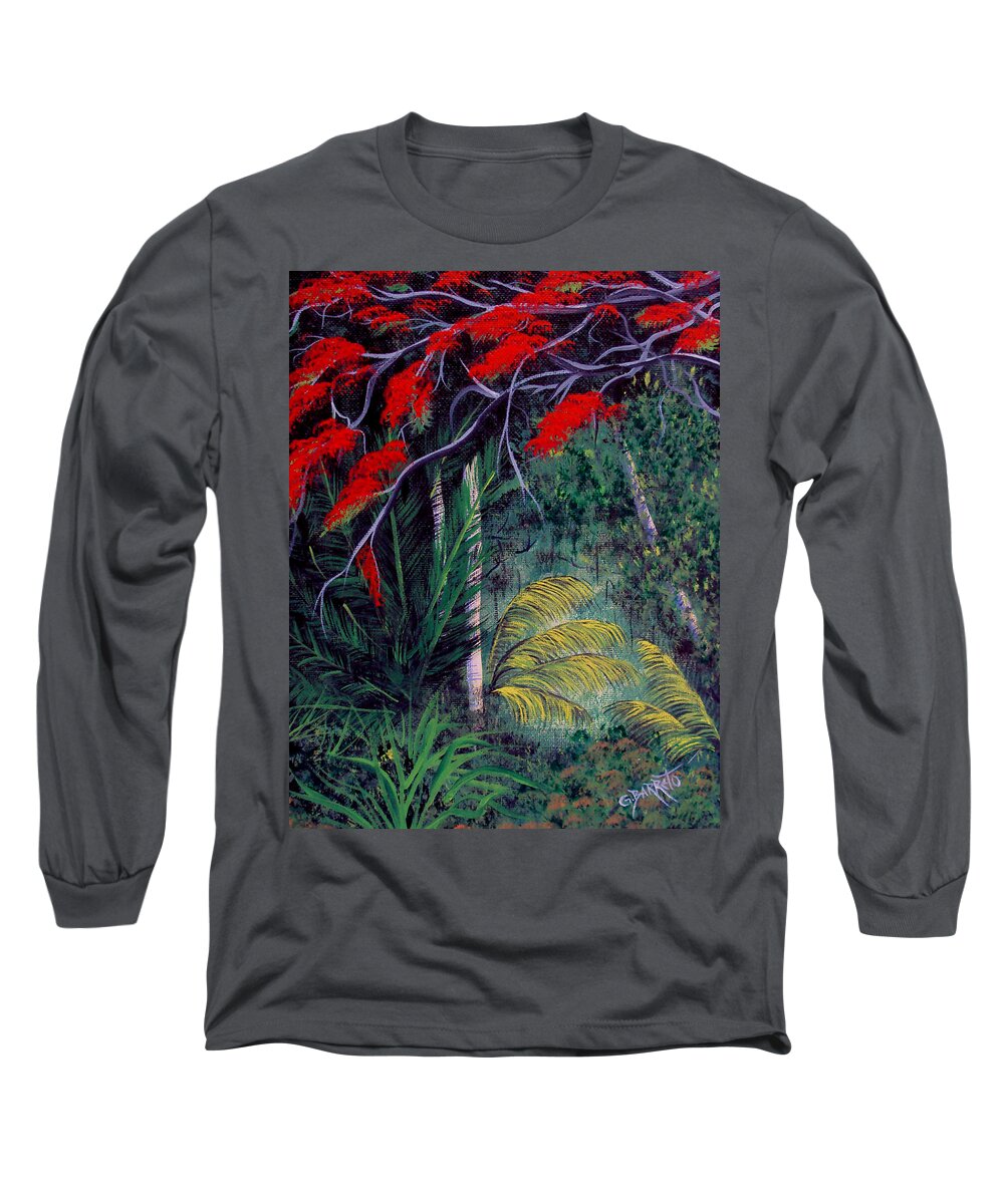Royal Ponciana Long Sleeve T-Shirt featuring the painting Beauty around us 2 by Gloria E Barreto-Rodriguez