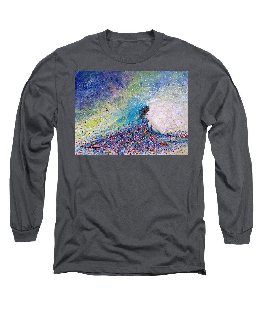 Being A Woman Long Sleeve T-Shirt featuring the painting Being a Woman - #5 In a daydream by Kume Bryant