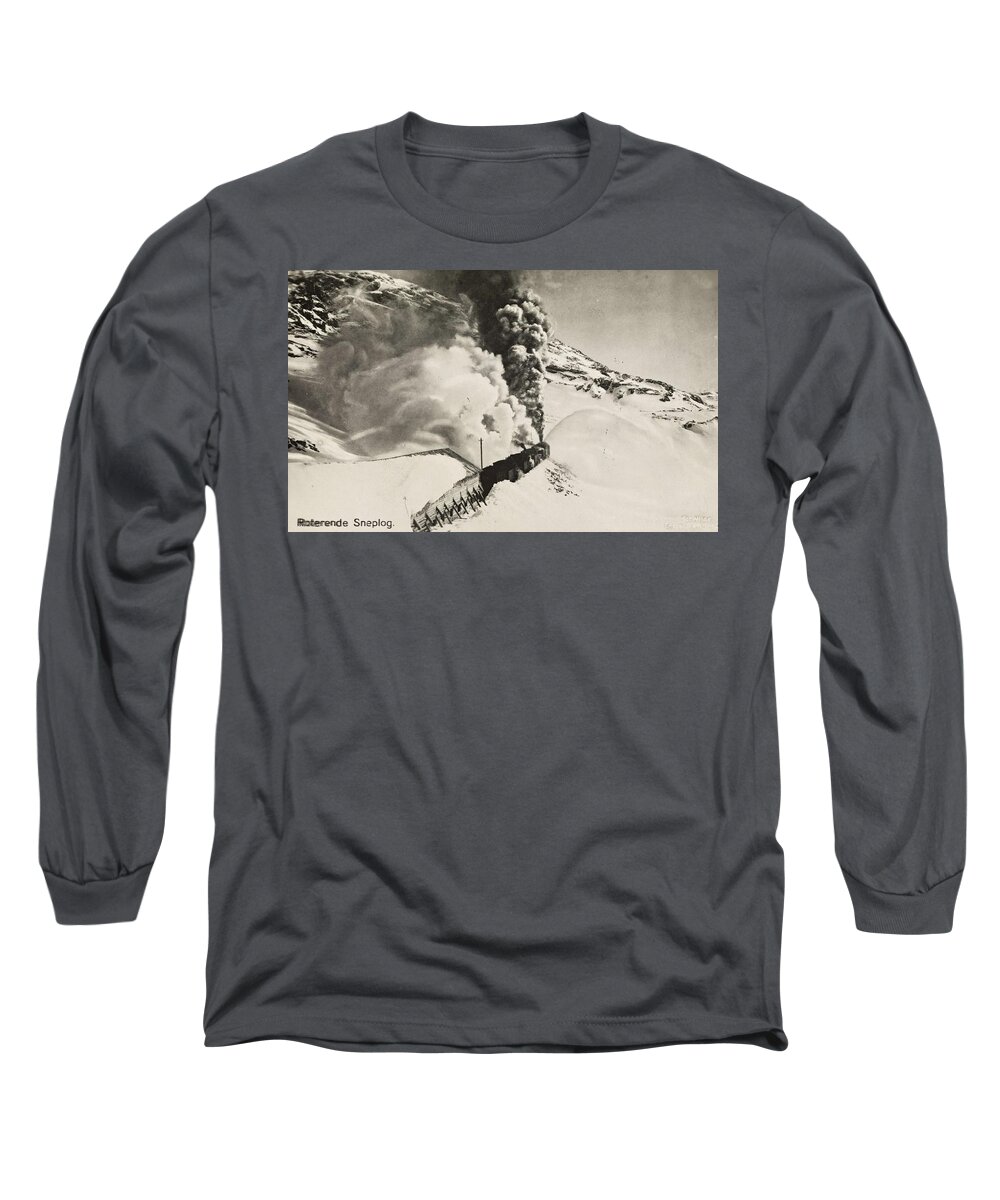 Train Long Sleeve T-Shirt featuring the painting Bergensbanen. Roterende snoplog by Celestial Images
