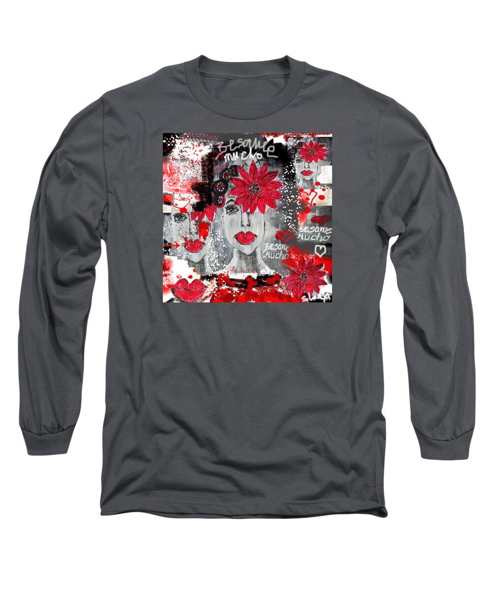 Besame Mucho Long Sleeve T-Shirt featuring the painting Besame mucho by Sladjana Lazarevic