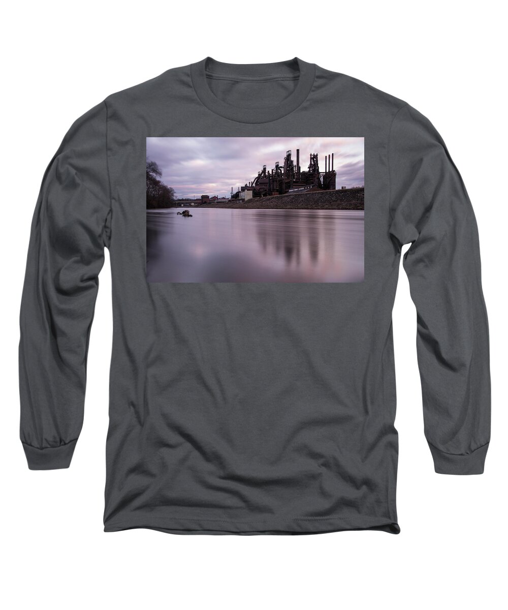 Bethlehem Long Sleeve T-Shirt featuring the photograph Bethlehem Steel Sunset by Jennifer Ancker