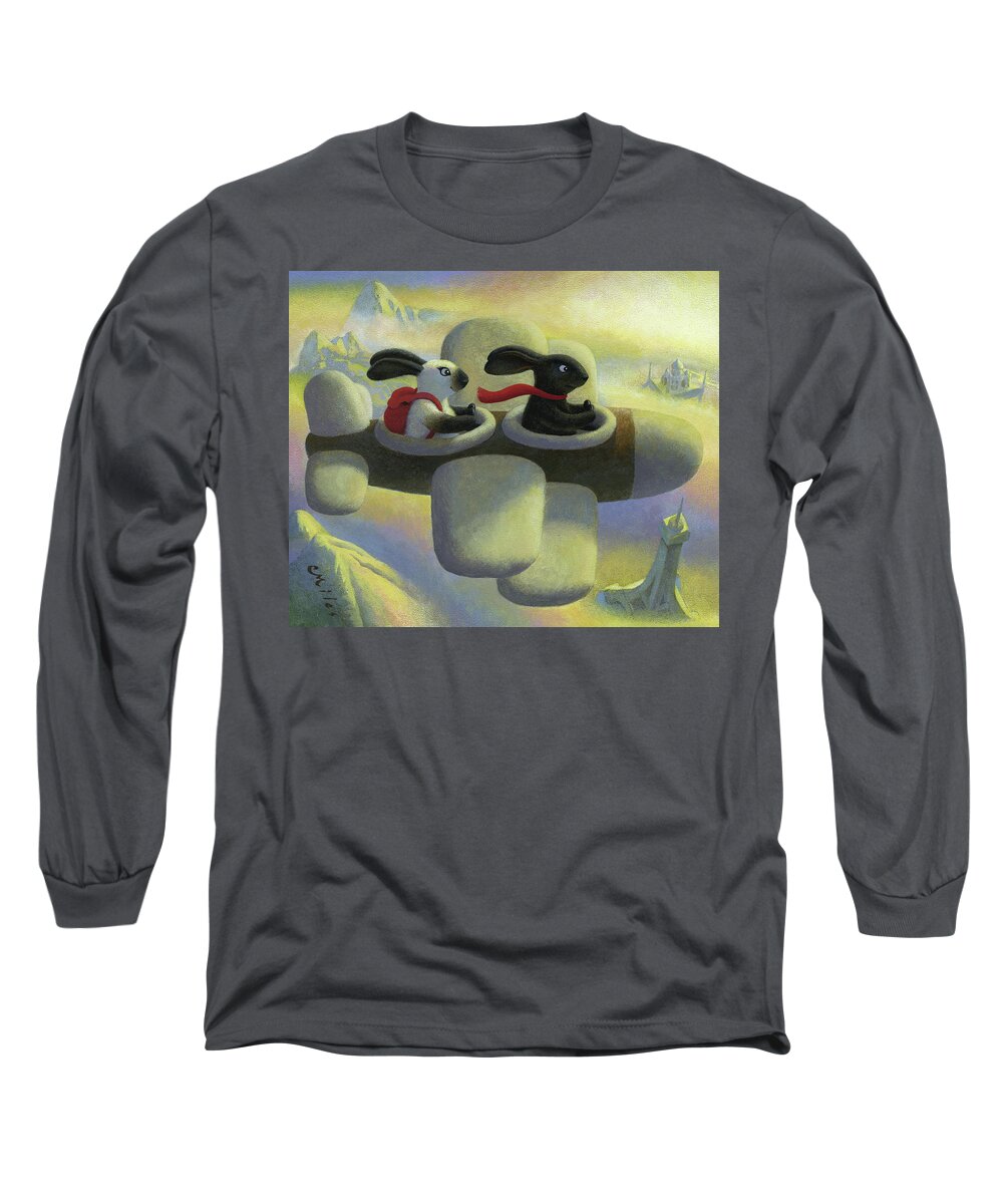 Rabbits Long Sleeve T-Shirt featuring the painting Bheetoven and Caire's grand Adventure by Chris Miles