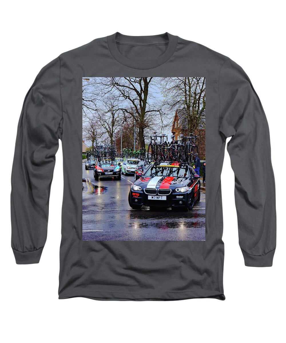 Team Long Sleeve T-Shirt featuring the photograph Bicycle Race Team Cars by Jeff Townsend