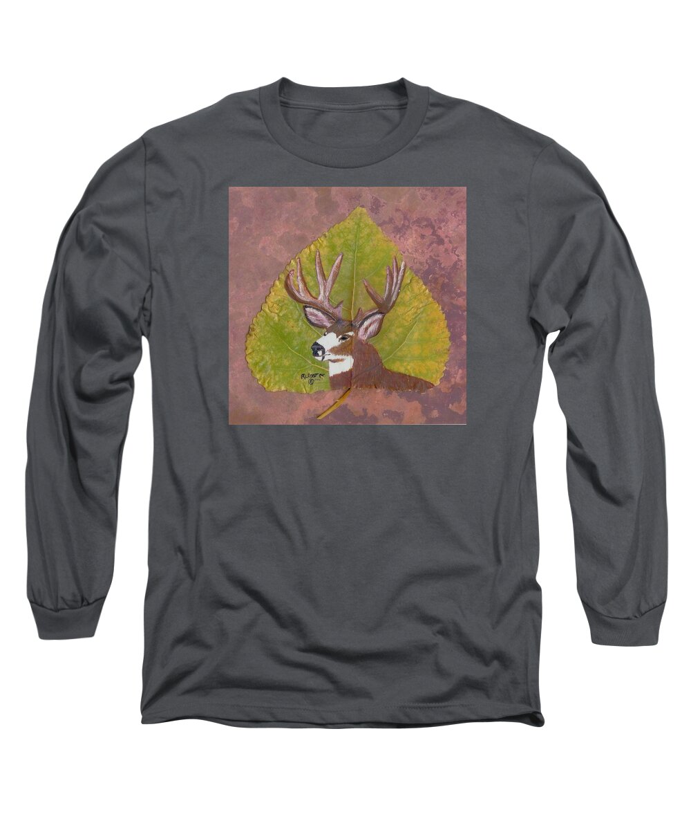 Deer Long Sleeve T-Shirt featuring the painting Big Mule deer Buck by Ralph Root