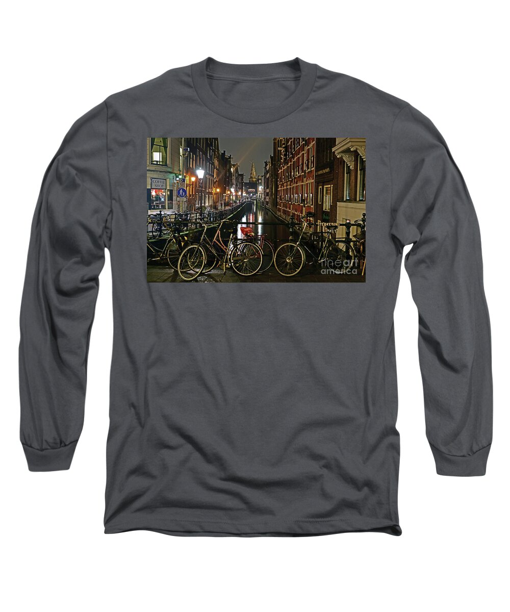 Canal Long Sleeve T-Shirt featuring the photograph Amsterdam Bikes and Kolkswaterkering - Amsterdam by Carlos Alkmin