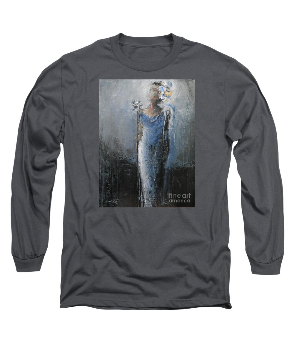 Billie Long Sleeve T-Shirt featuring the painting Billie Sings The Blues by Dan Campbell