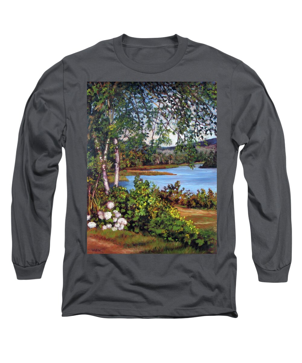 Landscape Long Sleeve T-Shirt featuring the painting Birch Overlook by Marie Witte
