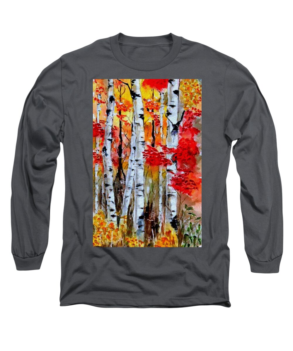 Birch Trees Long Sleeve T-Shirt featuring the digital art Birch Trees in Fall by Rafael Salazar