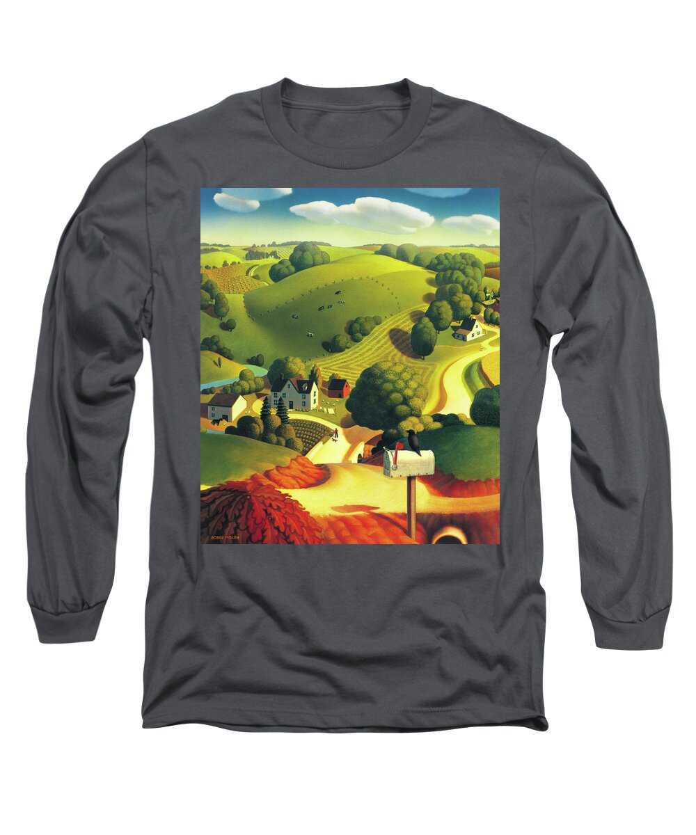 Landscape Long Sleeve T-Shirt featuring the painting Birds Eye View by Robin Moline