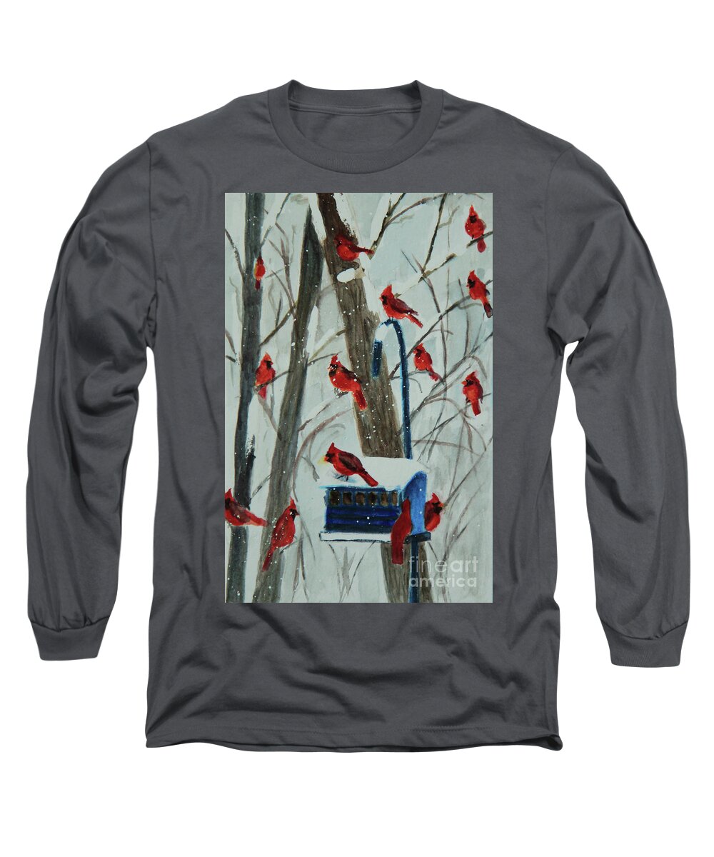 Winter Long Sleeve T-Shirt featuring the painting Birds of a Feather by Jeanette French