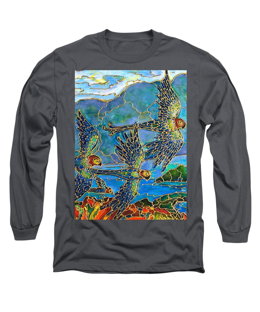 Summer Long Sleeve T-Shirt featuring the painting Birds of Paradise by Rae Chichilnitsky
