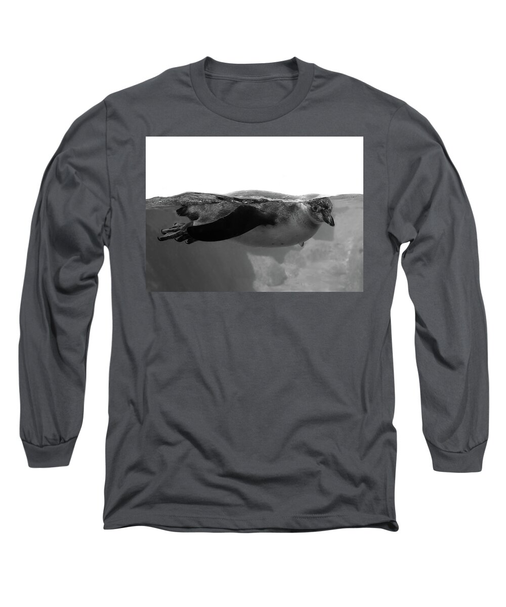 Black And White Penguin Photo Long Sleeve T-Shirt featuring the photograph Black and White Penguin by Brooke T Ryan