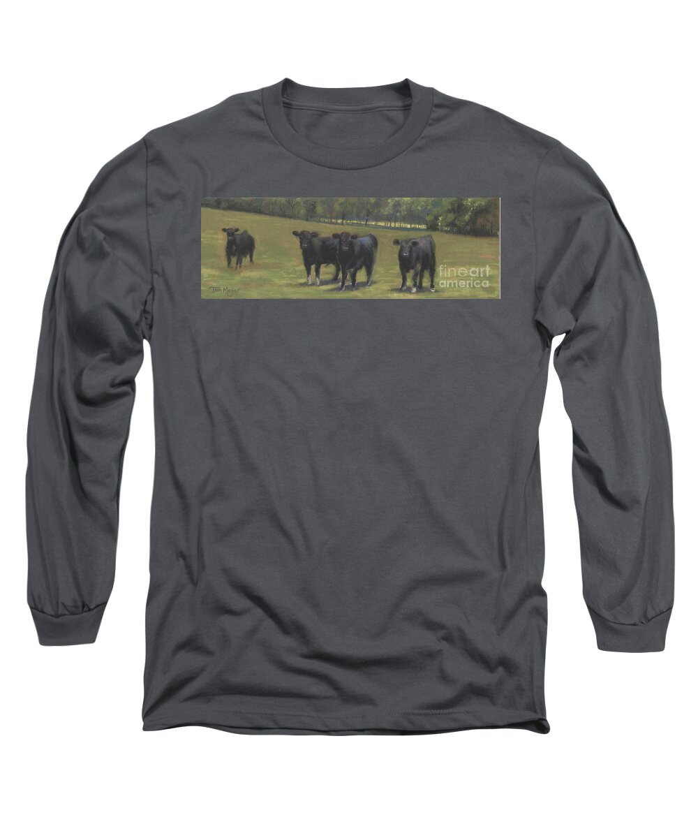 Black Angus Cow Painting Long Sleeve T-Shirt featuring the painting Black Angus Buddies by Terri Meyer