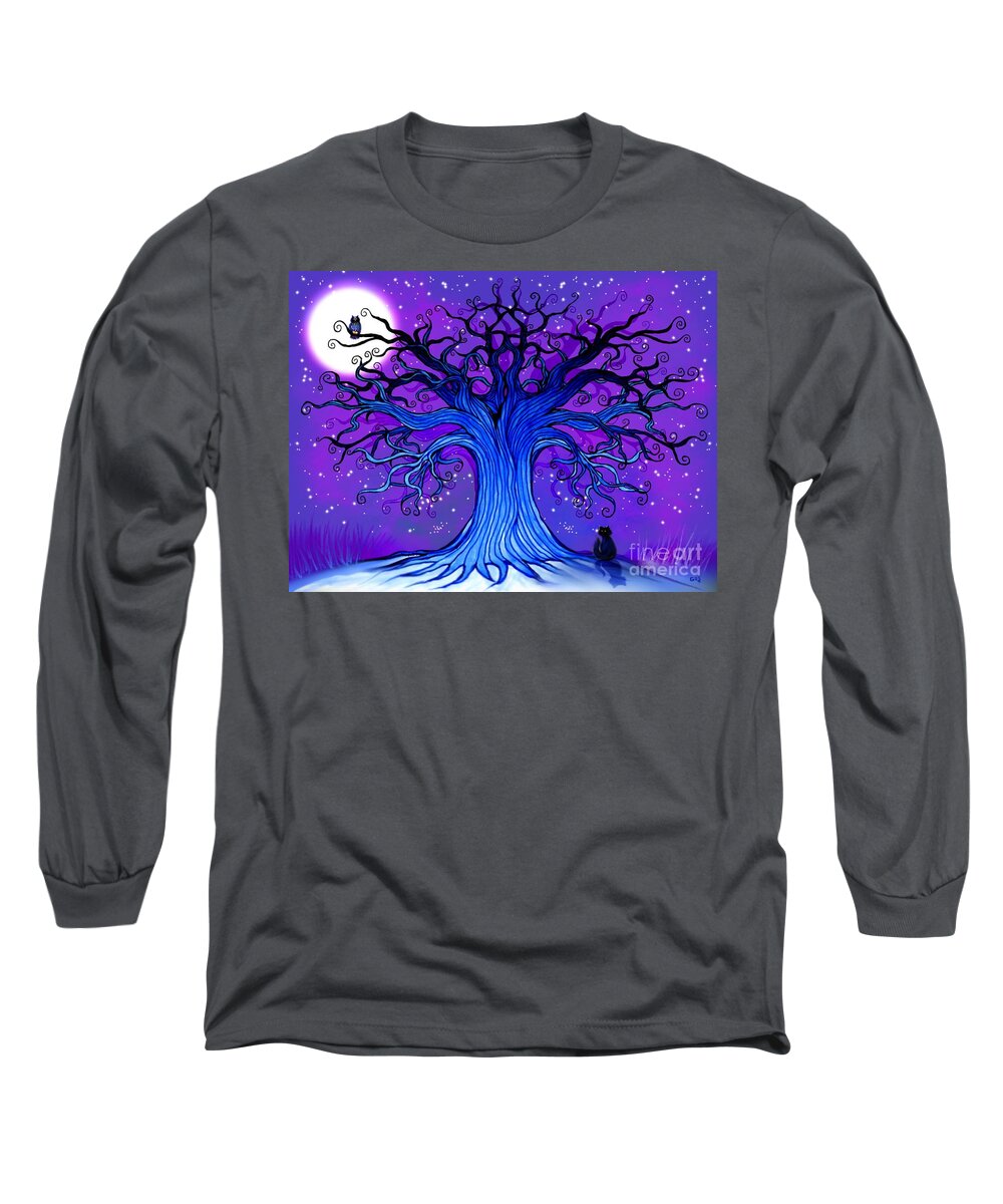 Black Cat Long Sleeve T-Shirt featuring the digital art Black Cat and Night Owl by Nick Gustafson
