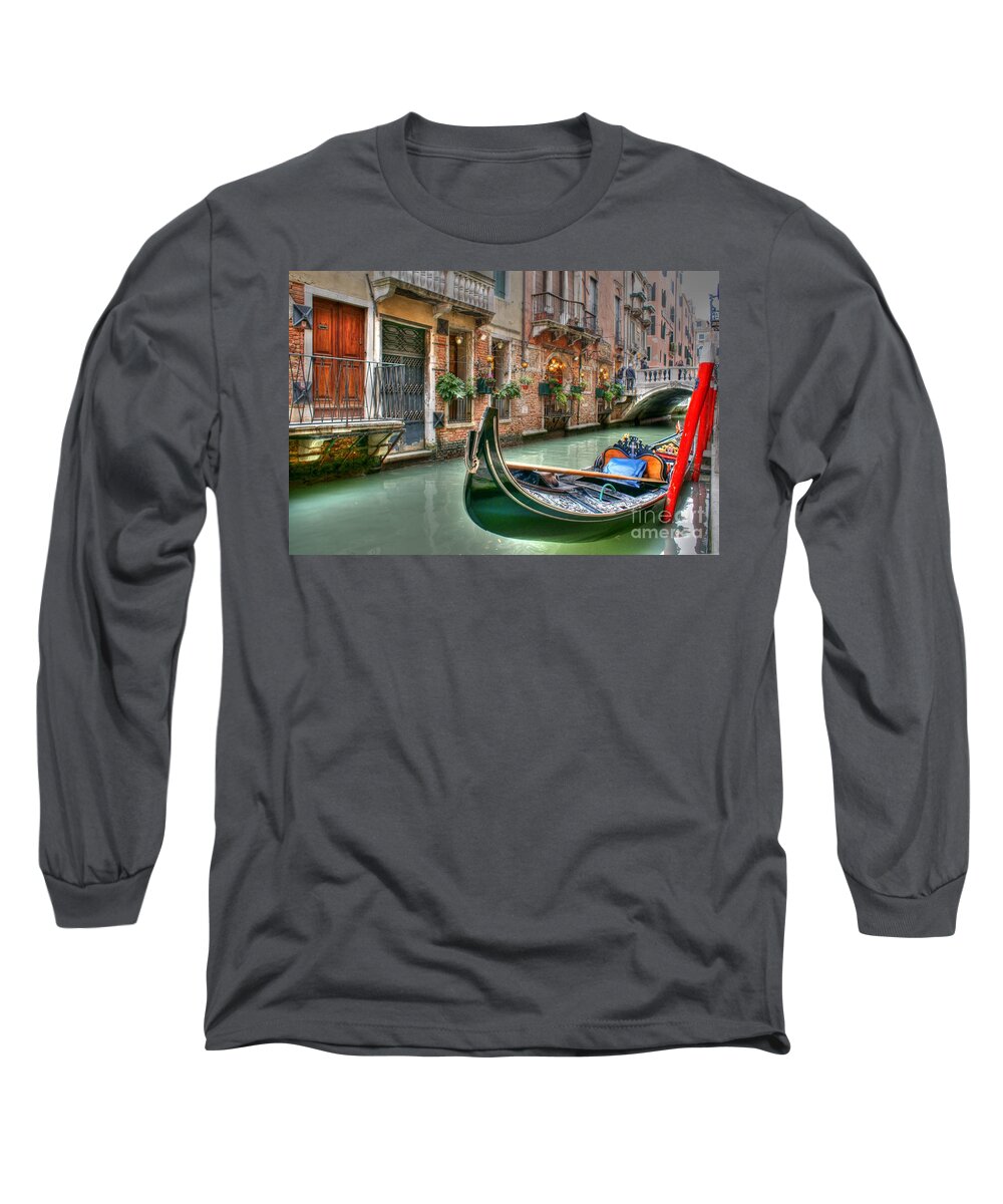 Venice Long Sleeve T-Shirt featuring the photograph Black Gondola by David Birchall
