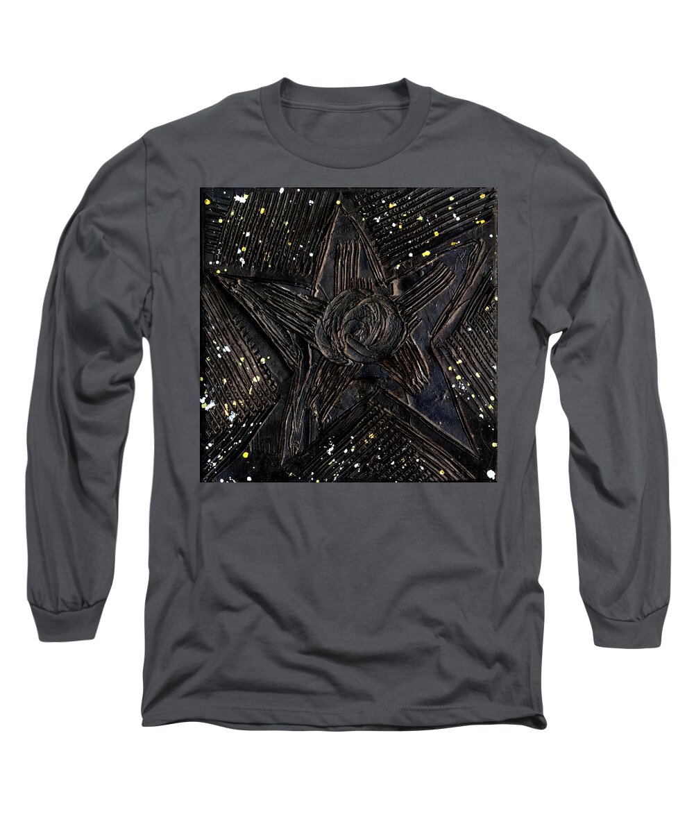 Black Long Sleeve T-Shirt featuring the painting Black Star by Phil Strang