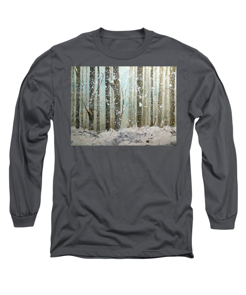 Snow Long Sleeve T-Shirt featuring the painting Blizzard by Susan Nielsen