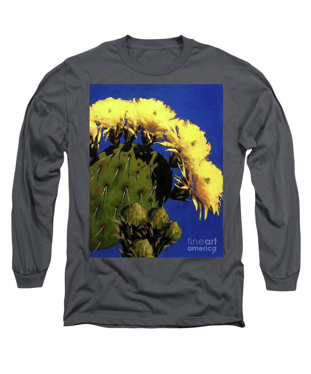 Desert Flower Long Sleeve T-Shirt featuring the painting Blooming Prickly Pear by Jessica Anne Thomas