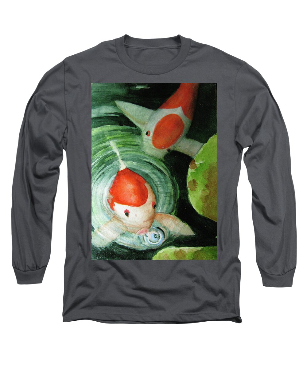 Koi Long Sleeve T-Shirt featuring the painting Blowing Bubbles by April Burton
